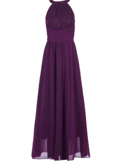 Halter Neck Lace Maxi Bridesmaid Dress, Dark Purple