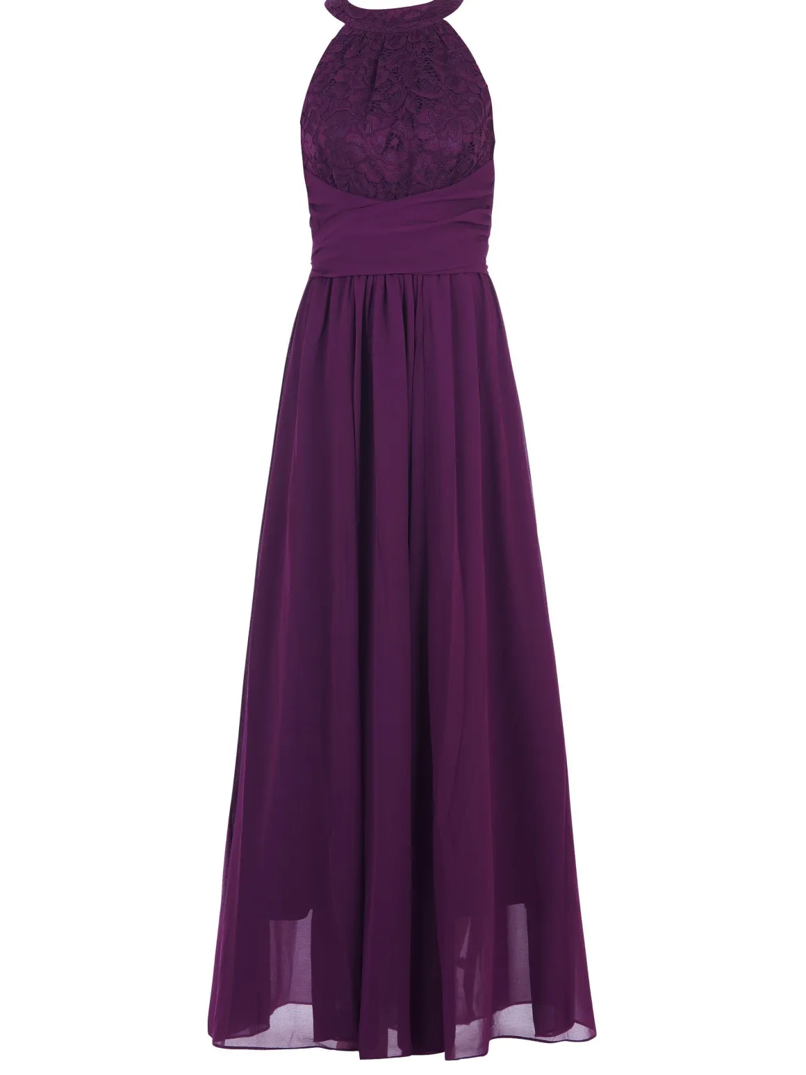 Halter Neck Lace Maxi Bridesmaid Dress, Dark Purple