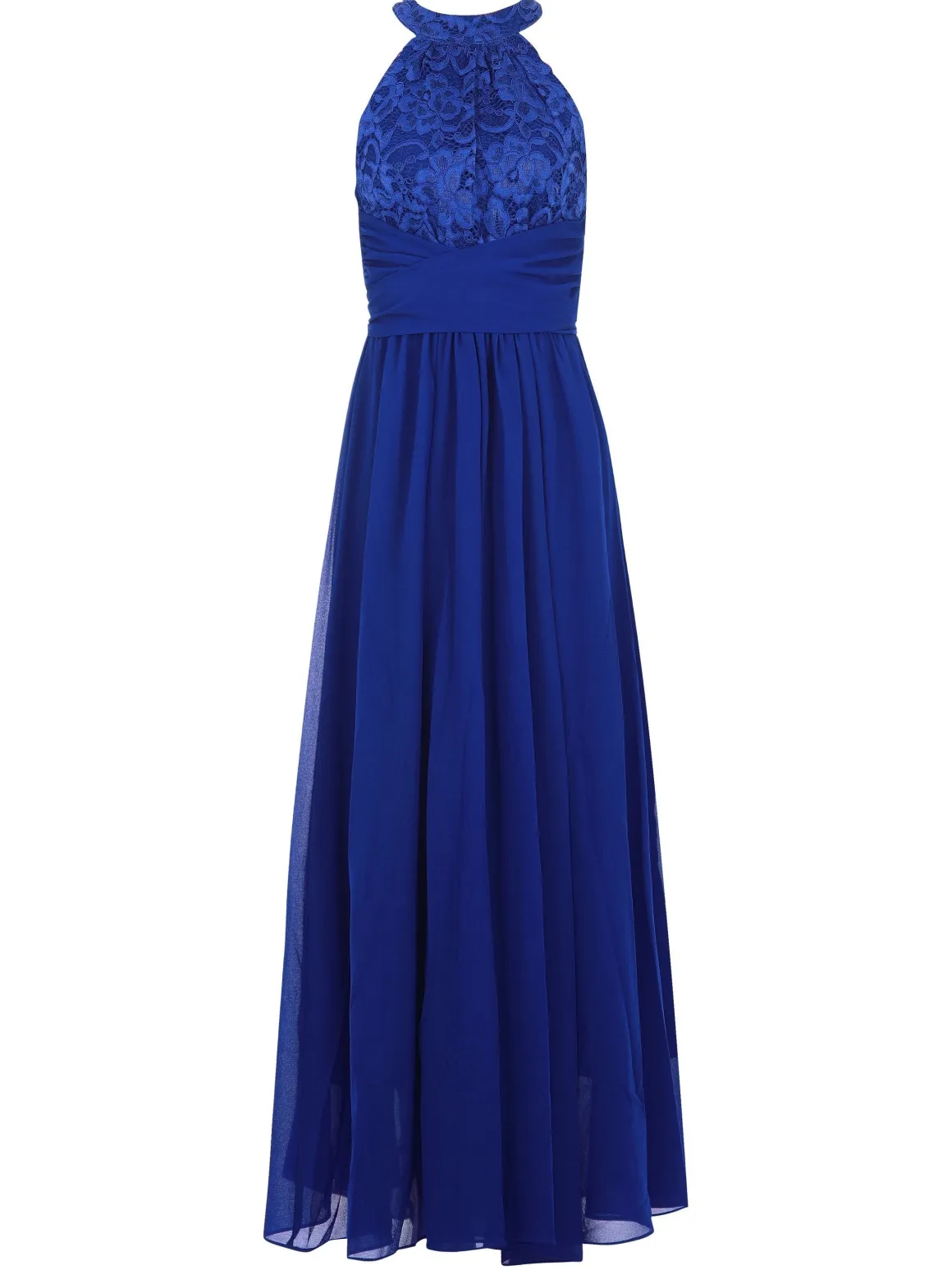 Halter Neck Lace Maxi Bridesmaid Dress, Royal Blue