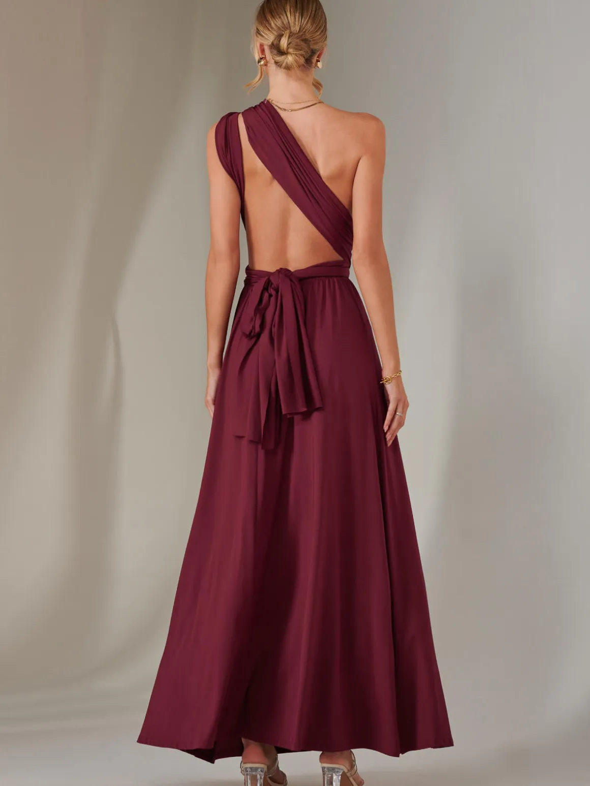 Halter Neck Maxi Bridesmaid Dress, Burgundy