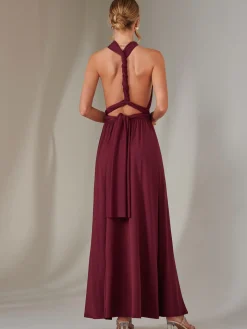 Halter Neck Maxi Bridesmaid Dress, Burgundy