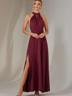 Halter Neck Maxi Bridesmaid Dress, Burgundy