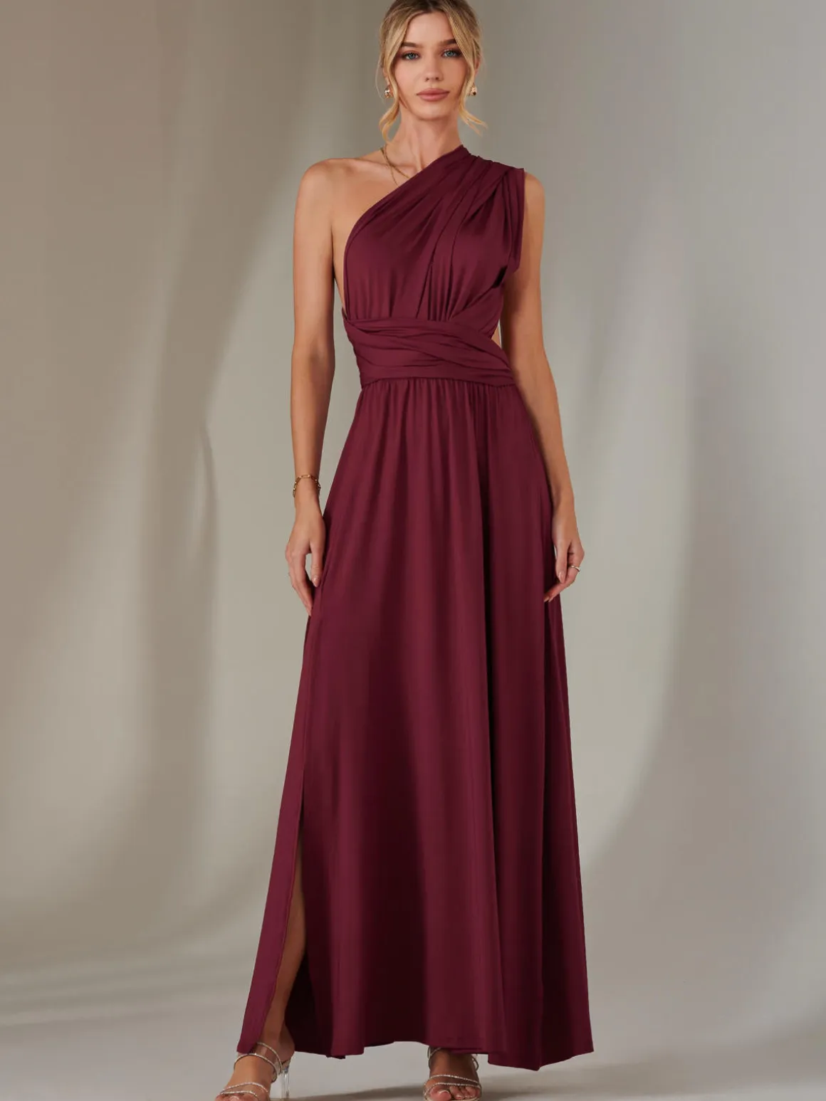 Halter Neck Maxi Bridesmaid Dress, Burgundy
