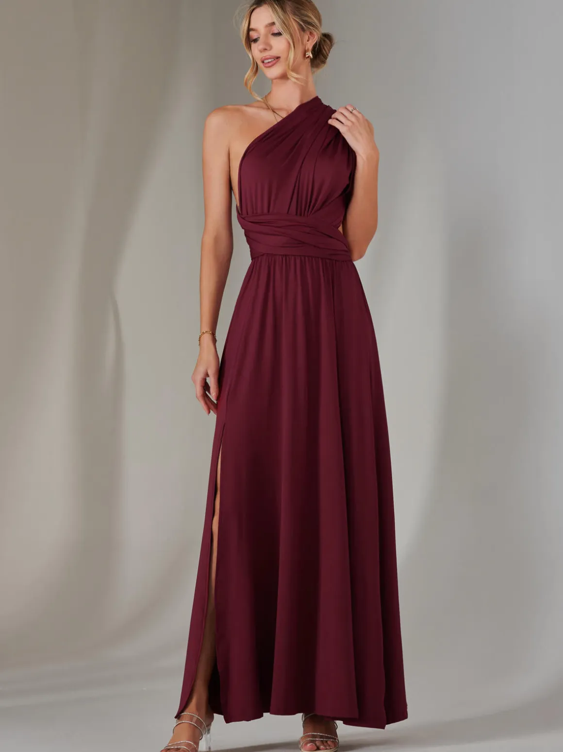 Halter Neck Maxi Bridesmaid Dress, Burgundy