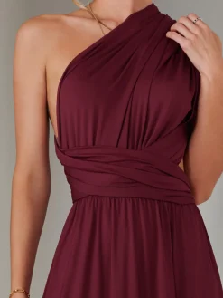 Halter Neck Maxi Bridesmaid Dress, Burgundy