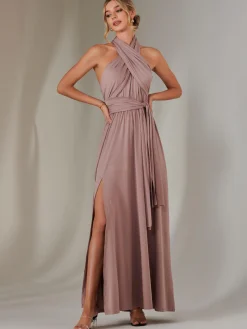 Halter Neck Maxi Bridesmaid Dress, Dusty Pink