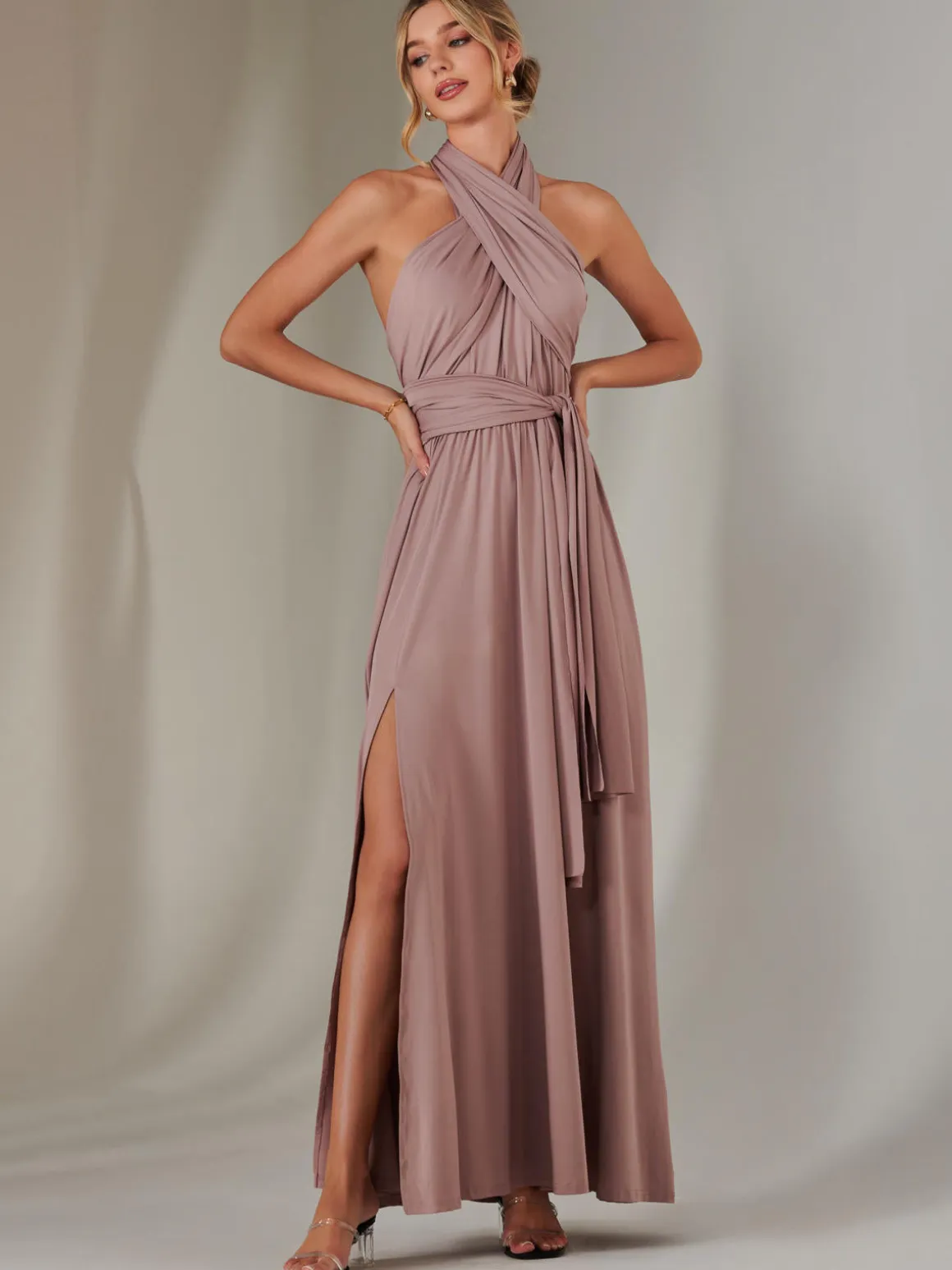 Halter Neck Maxi Bridesmaid Dress, Dusty Pink