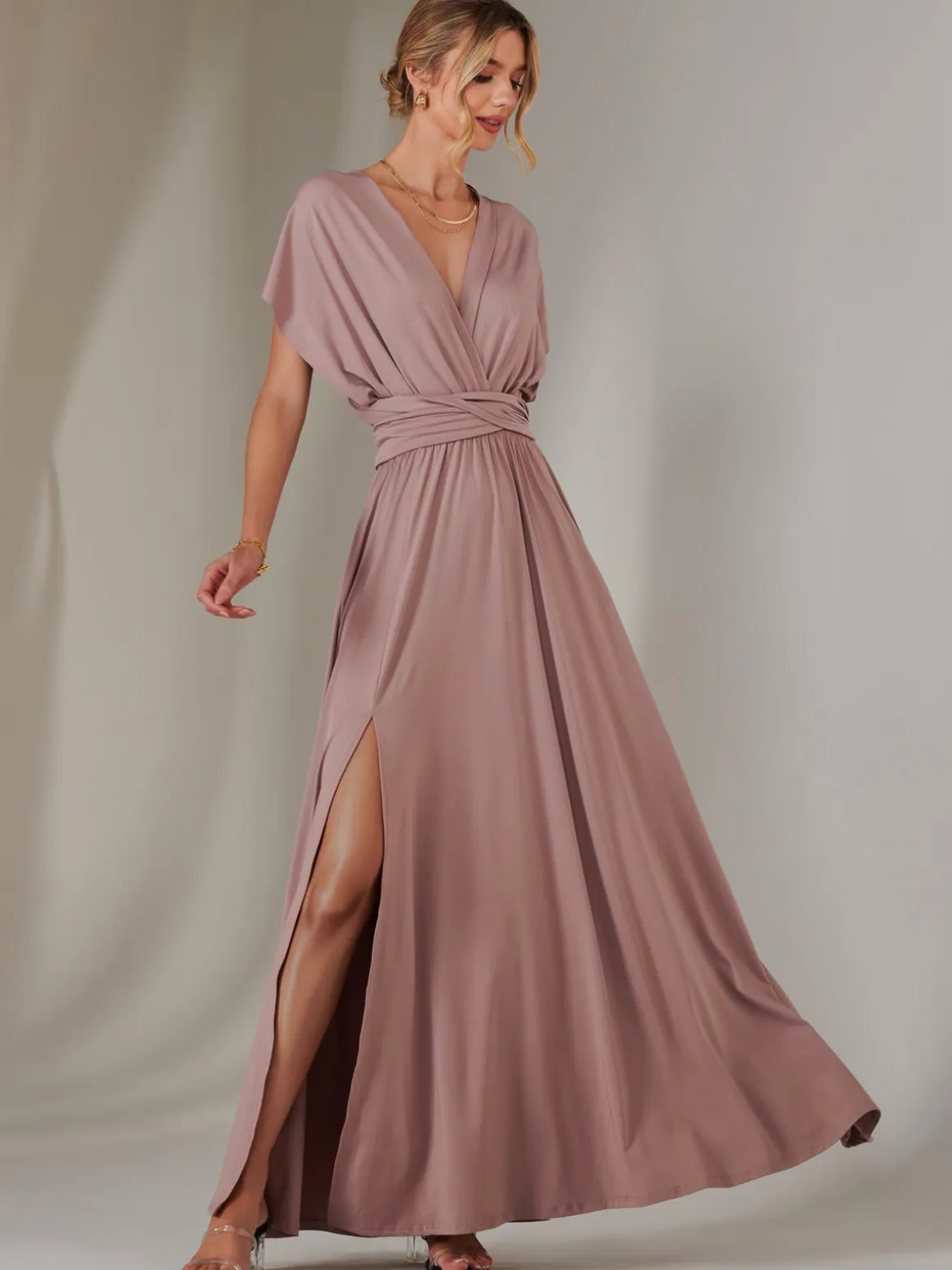 Halter Neck Maxi Bridesmaid Dress, Dusty Pink