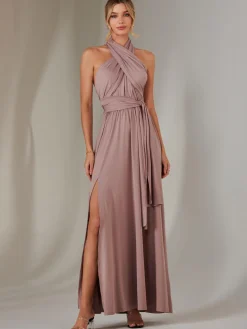 Halter Neck Maxi Bridesmaid Dress, Dusty Pink