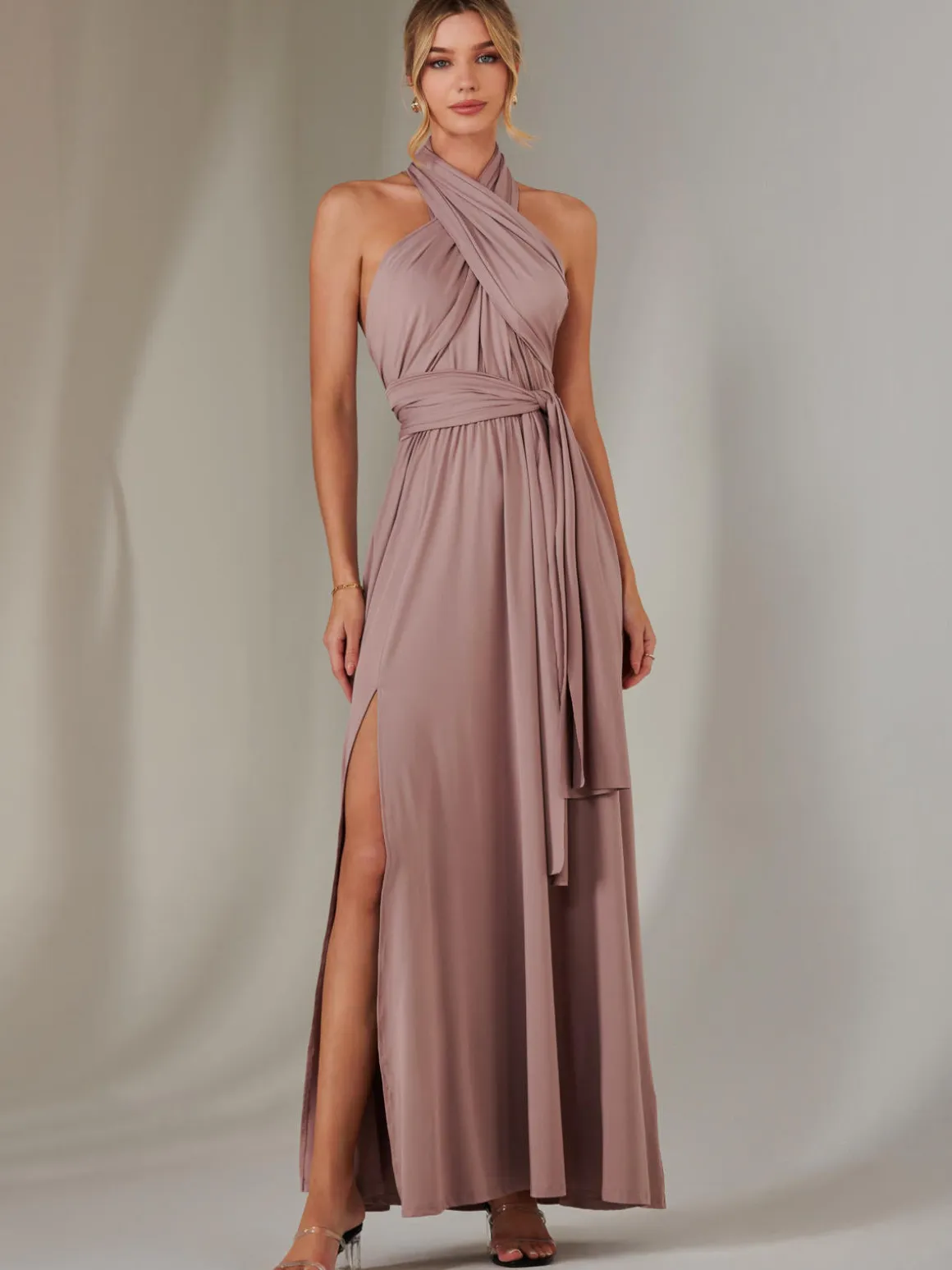 Halter Neck Maxi Bridesmaid Dress, Dusty Pink