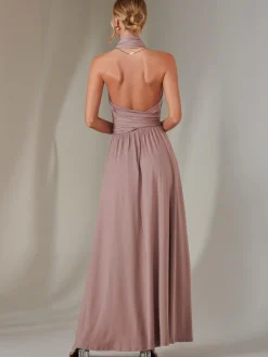 Halter Neck Maxi Bridesmaid Dress, Dusty Pink