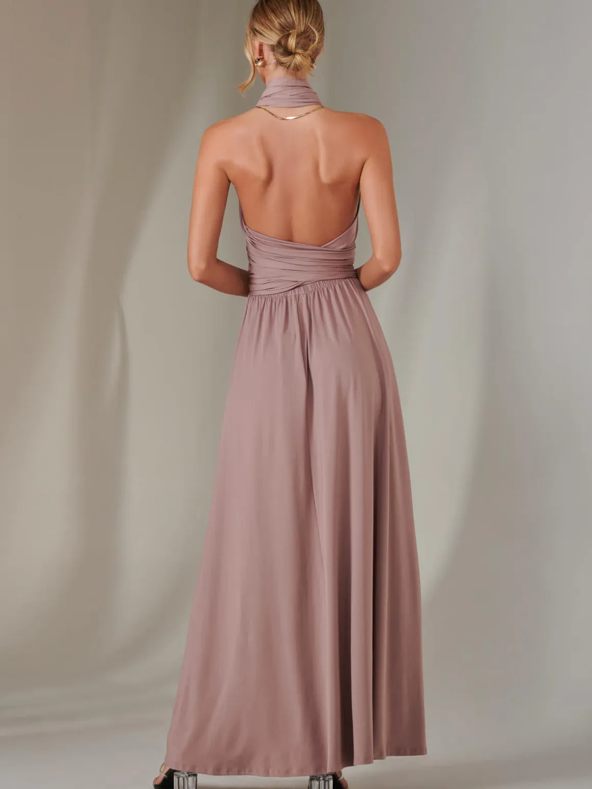 Halter Neck Maxi Bridesmaid Dress, Dusty Pink