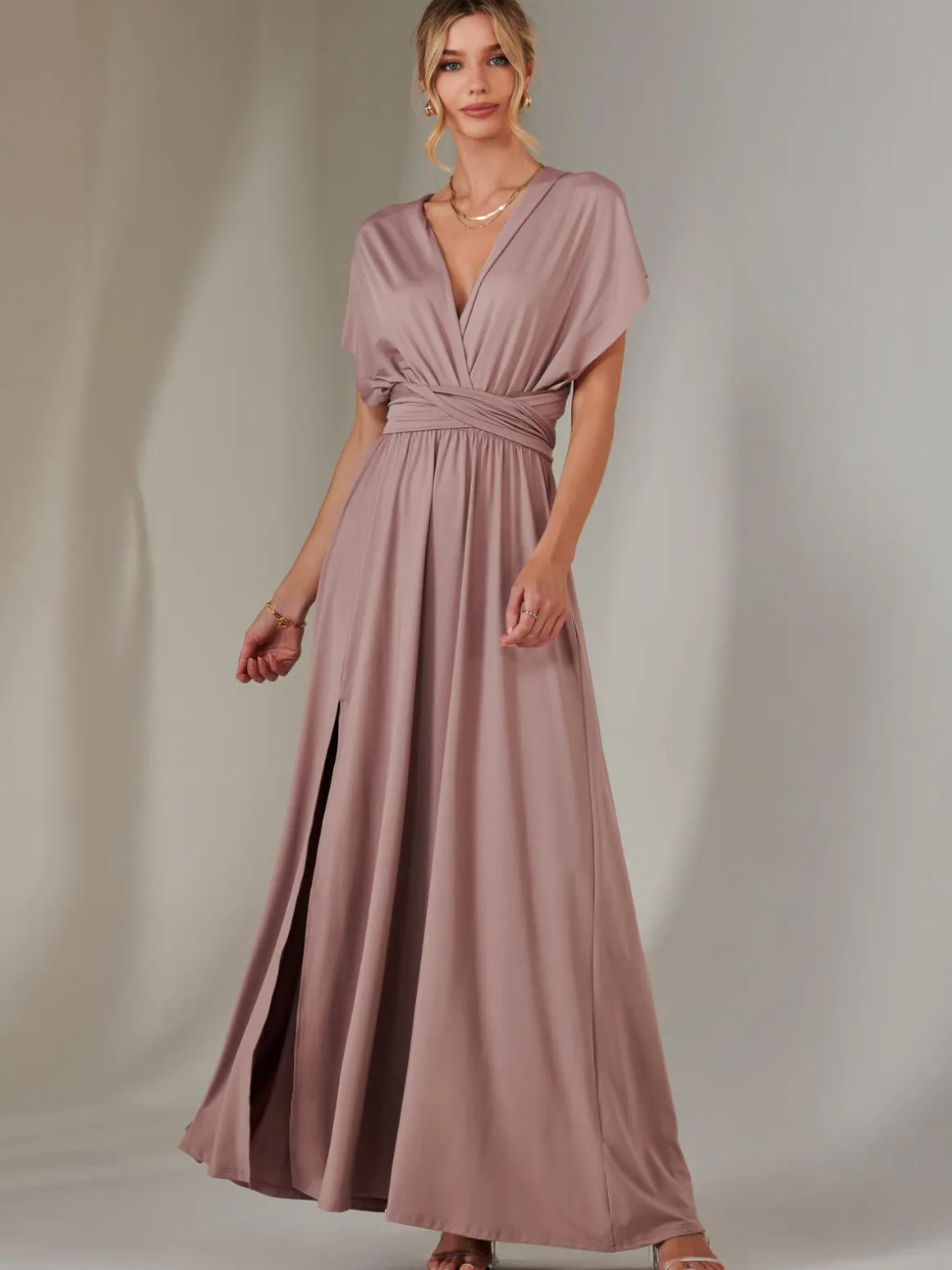 Halter Neck Maxi Bridesmaid Dress, Dusty Pink