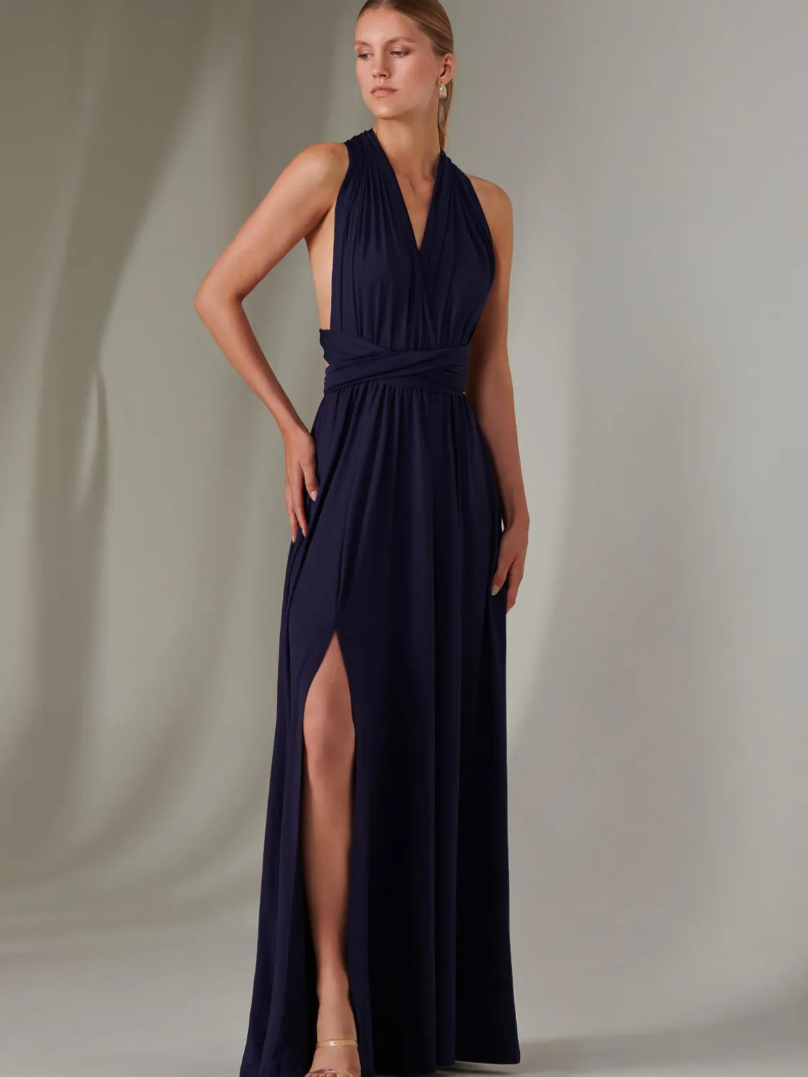 Halter Neck Maxi Bridesmaid Dress, Navy
