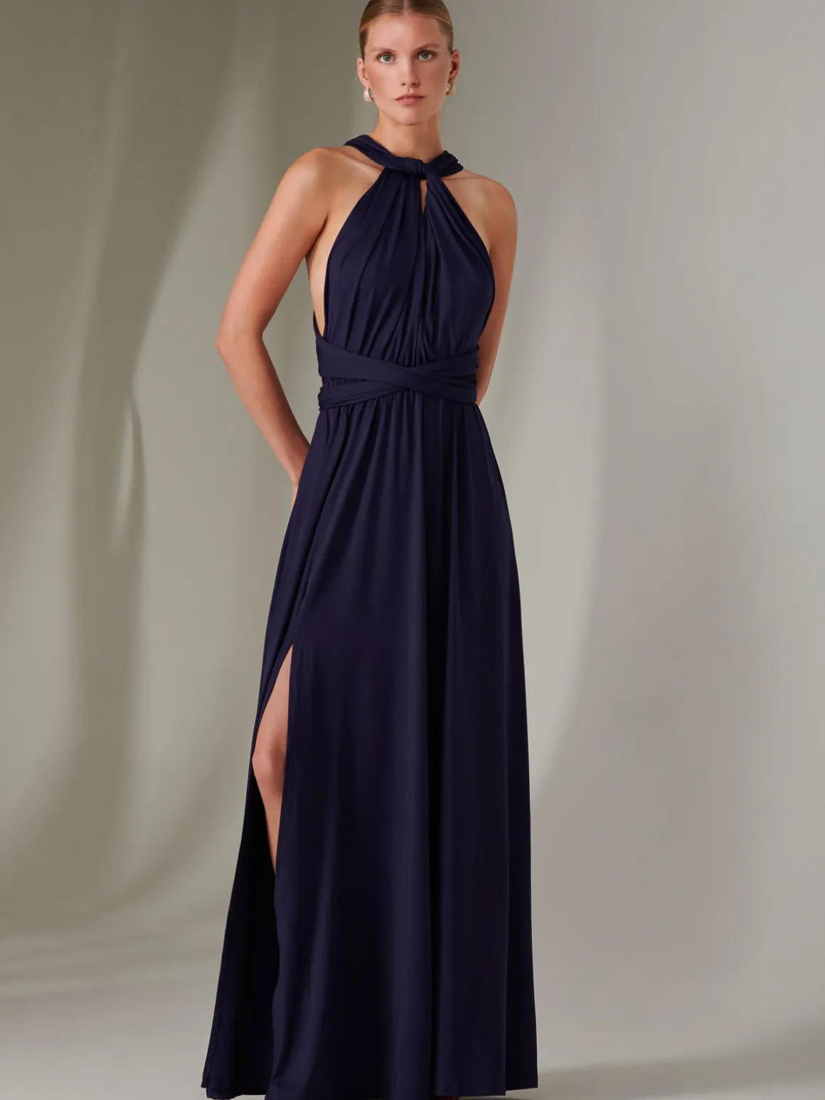 Halter Neck Maxi Bridesmaid Dress, Navy