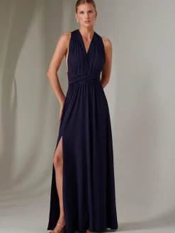 Halter Neck Maxi Bridesmaid Dress, Navy