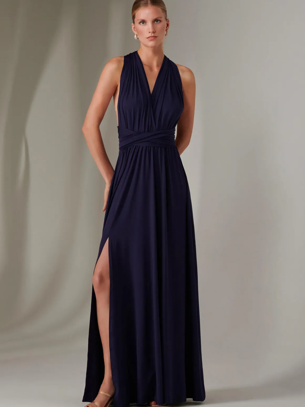 Halter Neck Maxi Bridesmaid Dress, Navy