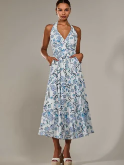 Halter Neck Maxi Dress, Blue Paisley