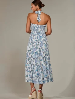 Halter Neck Maxi Dress, Blue Paisley