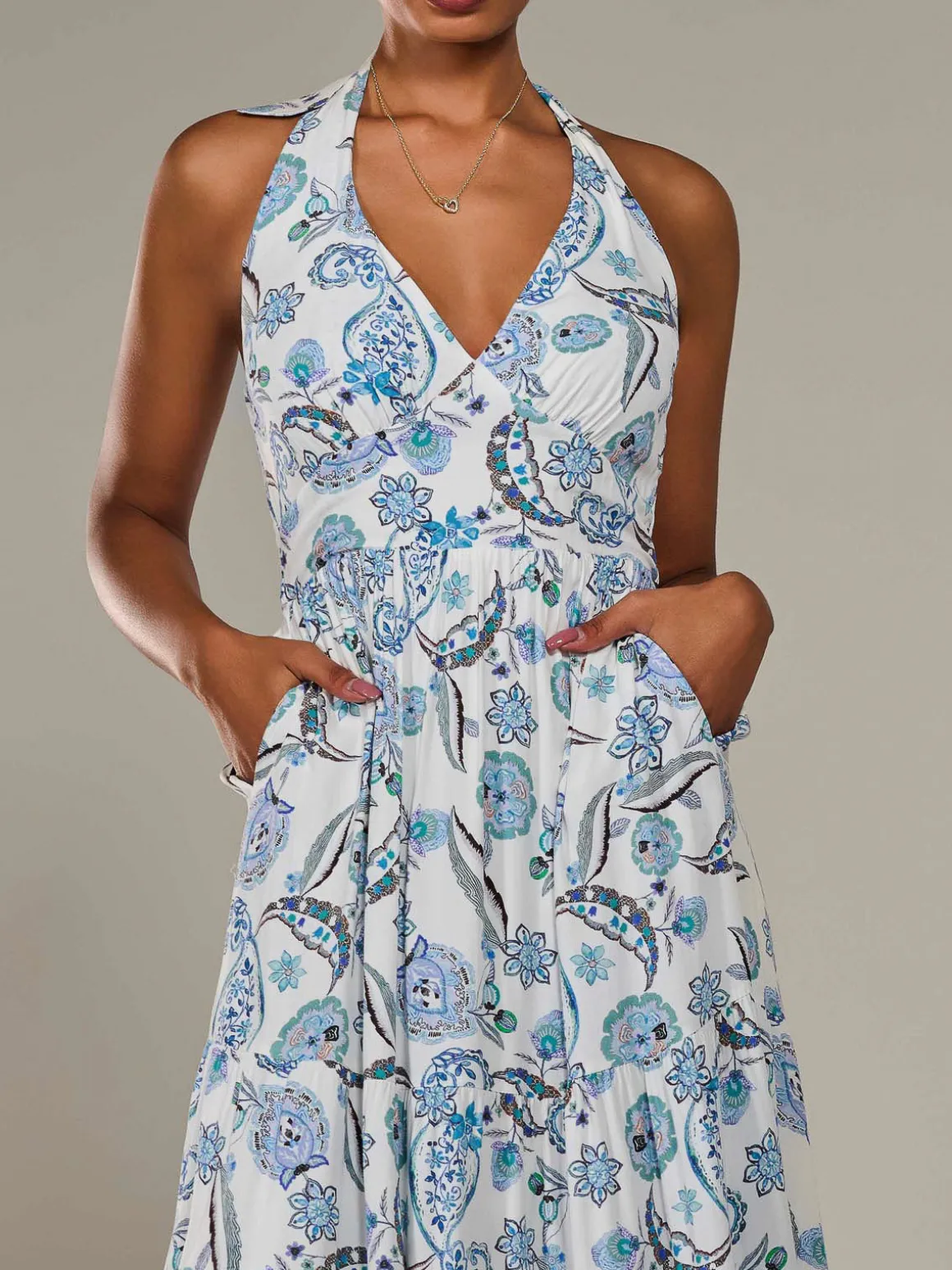 Halter Neck Maxi Dress, Blue Paisley