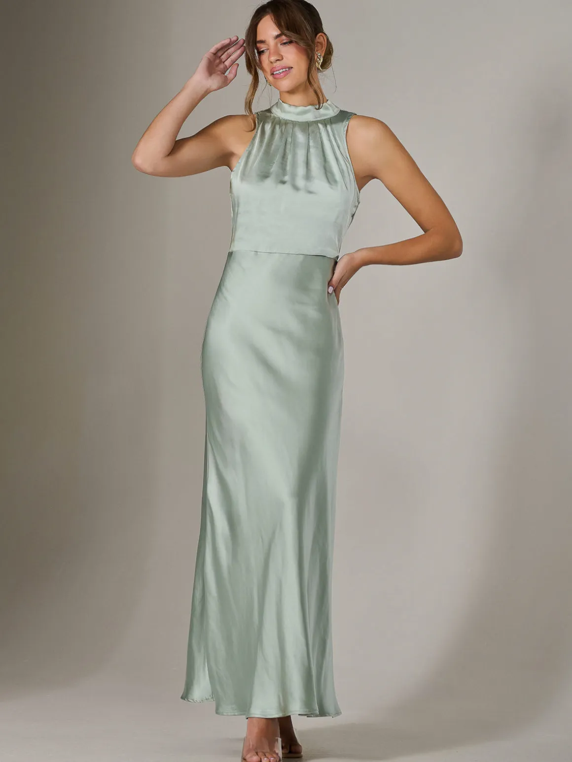 Halter Neck Maxi Dress, Green