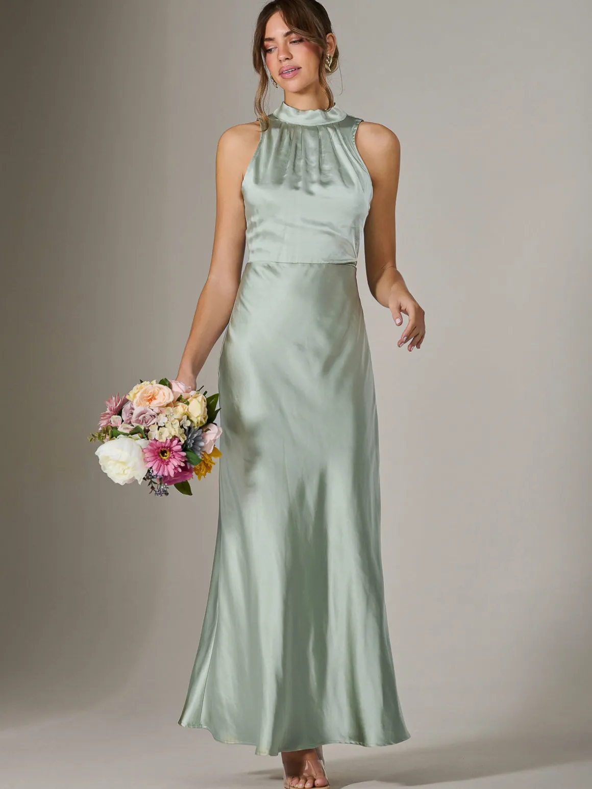 Halter Neck Maxi Dress, Green