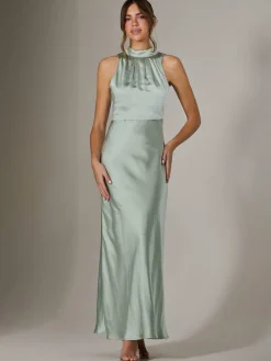 Halter Neck Maxi Dress, Green
