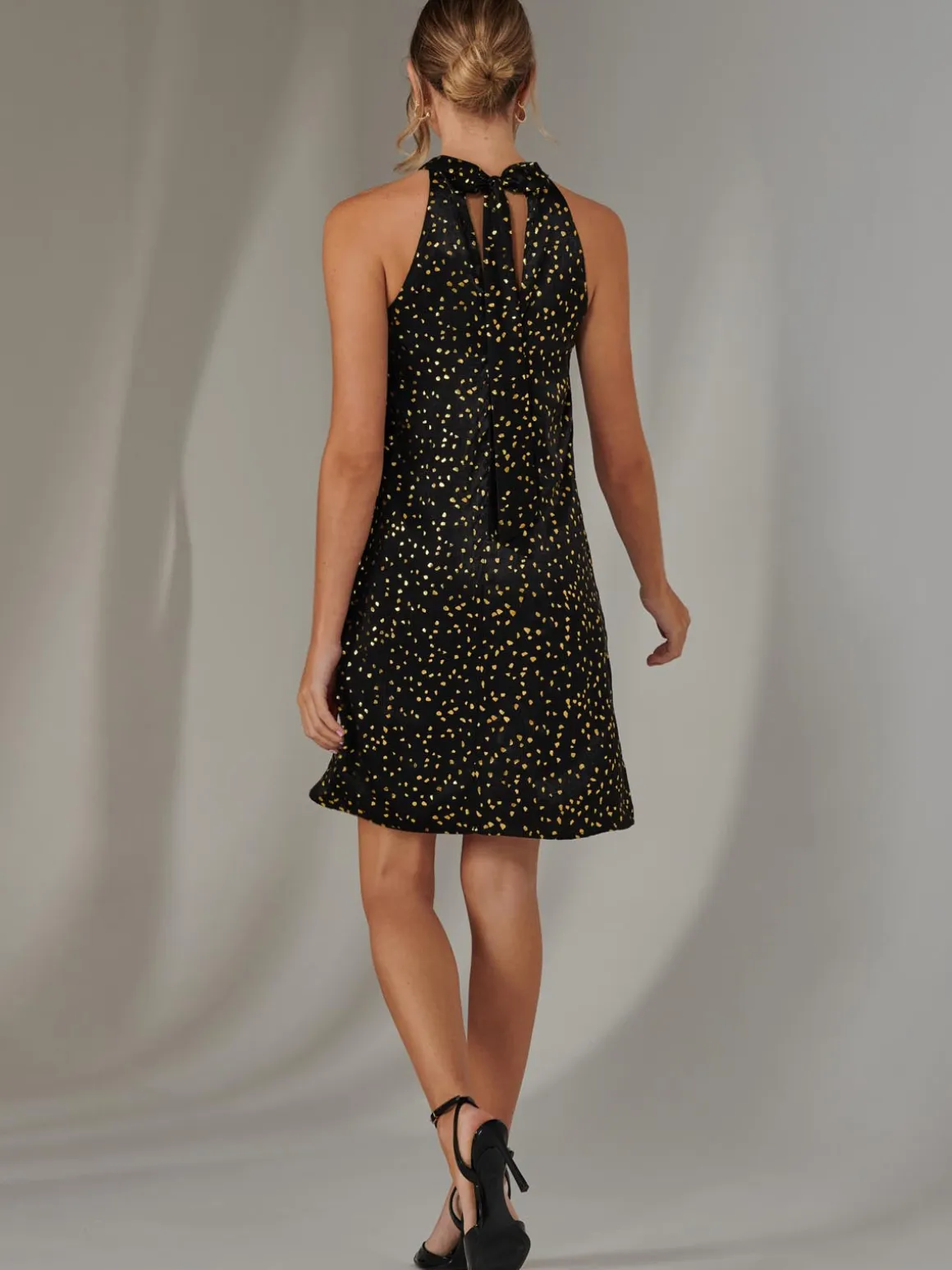Halter Neck Tie Mini Dress, Black