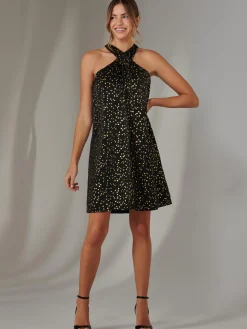 Halter Neck Tie Mini Dress, Black