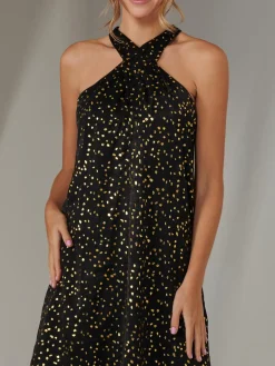 Halter Neck Tie Mini Dress, Black