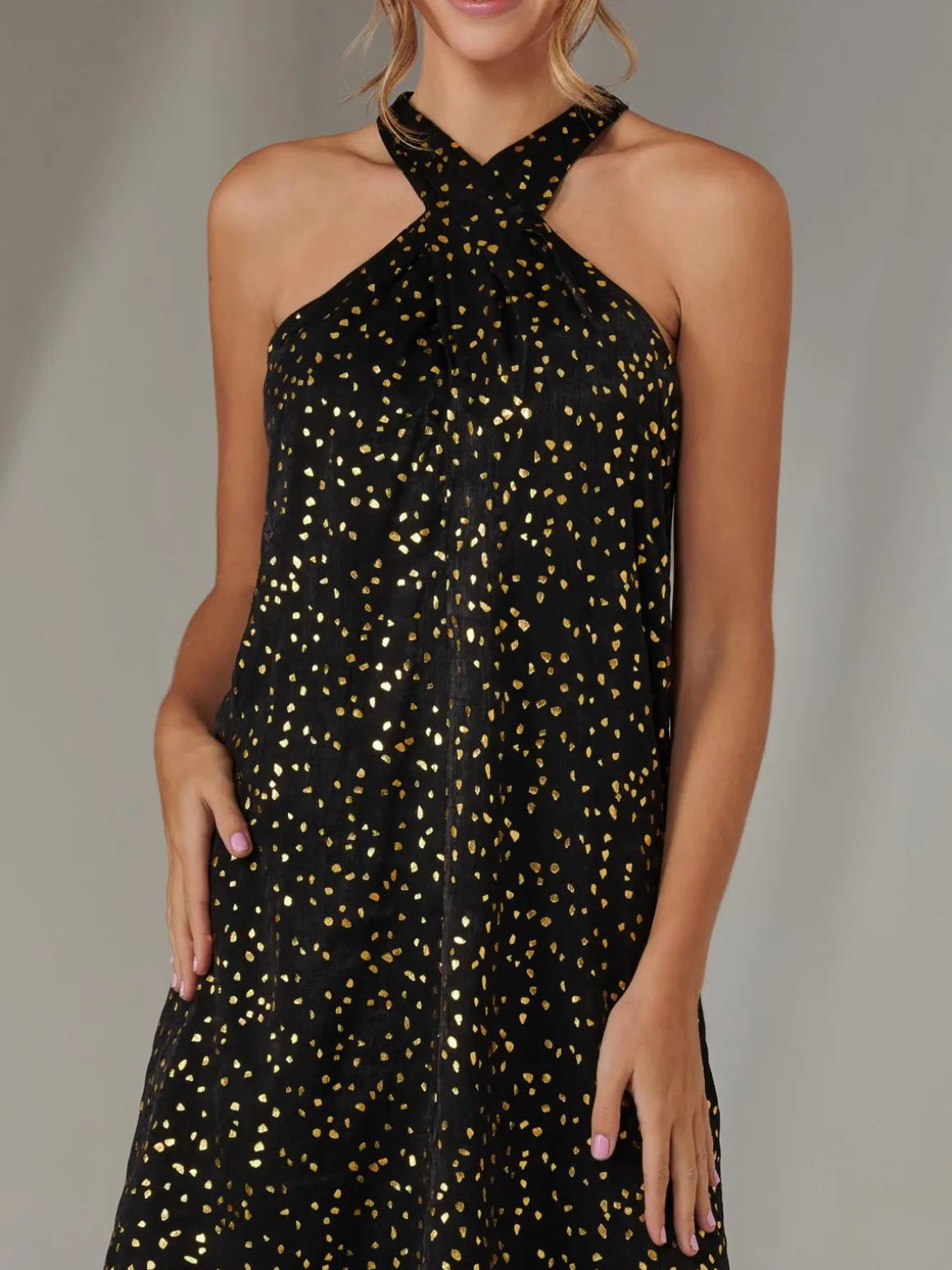 Halter Neck Tie Mini Dress, Black