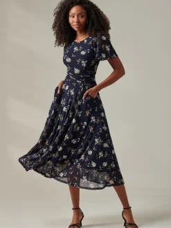 Harlie Floral Mesh Maxi Dress, Navy Floral