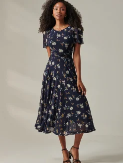 Harlie Floral Mesh Maxi Dress, Navy Floral