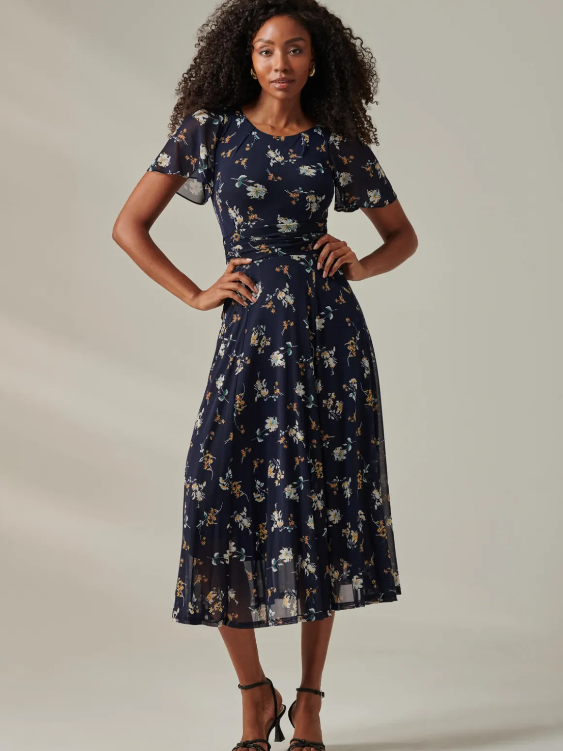 Harlie Floral Mesh Maxi Dress, Navy Floral