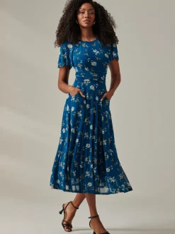 Harlie Floral Mesh Maxi Dress, Teal Floral