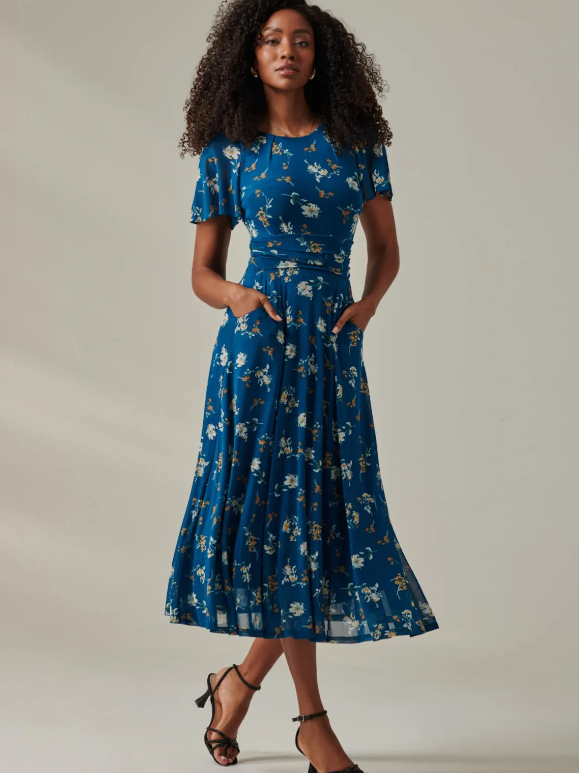 Harlie Floral Mesh Maxi Dress, Teal Floral