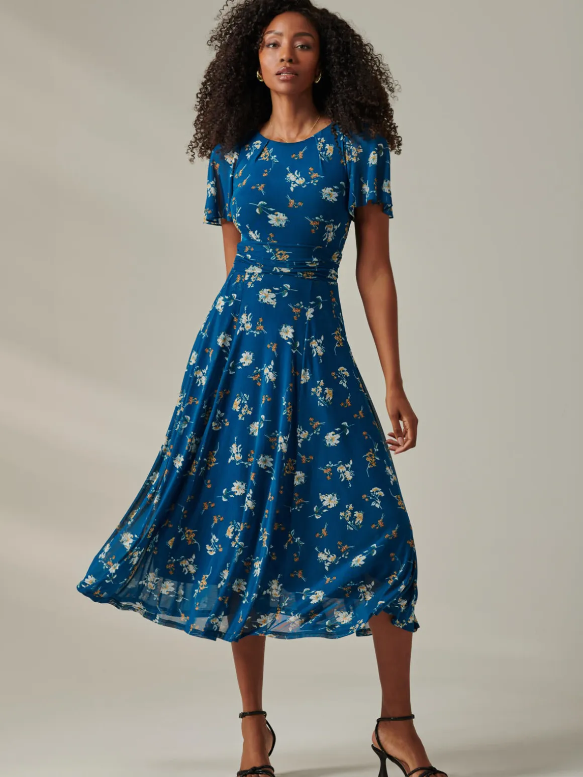 Harlie Floral Mesh Maxi Dress, Teal Floral
