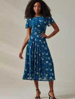 Harlie Floral Mesh Maxi Dress, Teal Floral