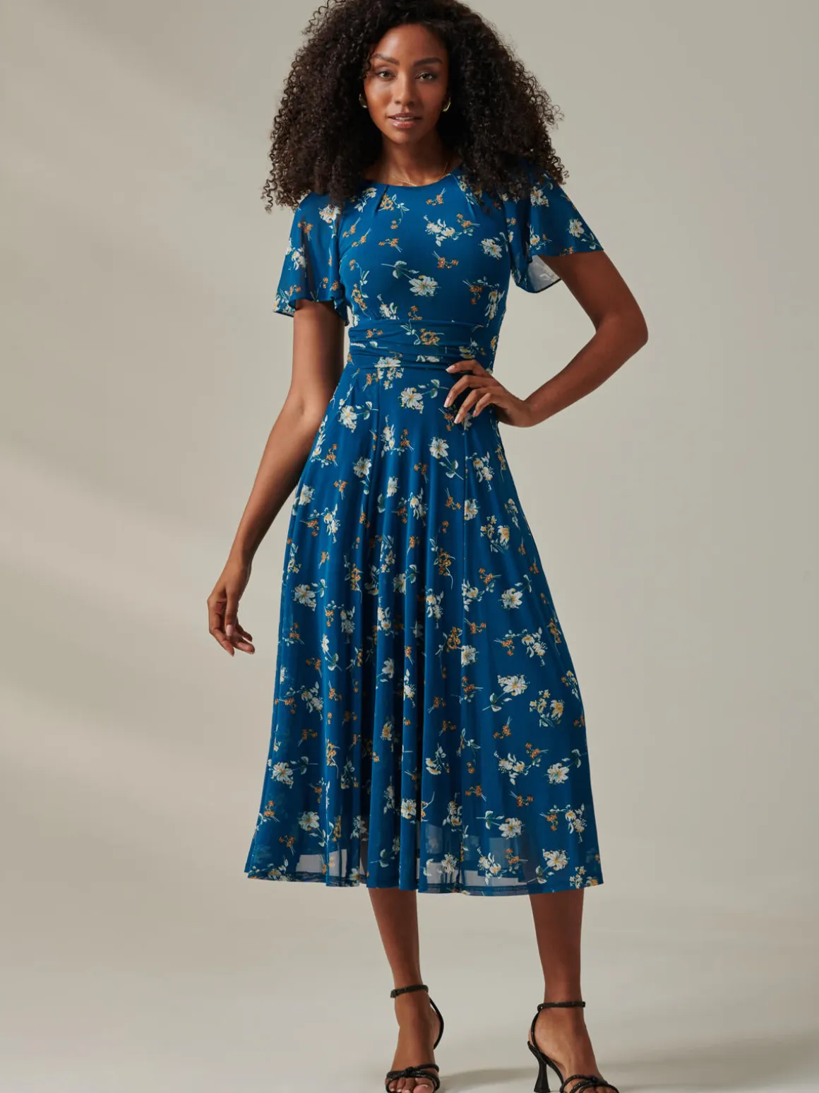 Harlie Floral Mesh Maxi Dress, Teal Floral