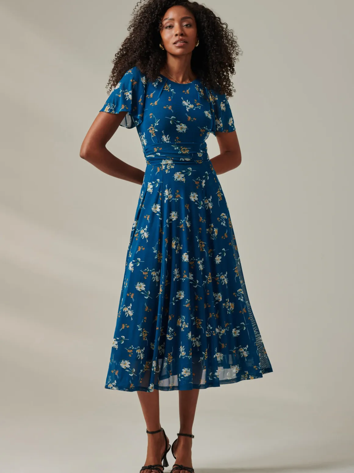 Harlie Floral Mesh Maxi Dress, Teal Floral