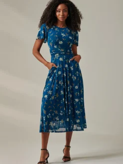 Harlie Floral Mesh Maxi Dress, Teal Floral