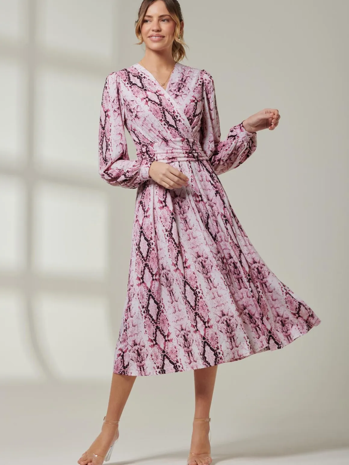 Harper Long Sleeve Jersey Dress, Pink Multi