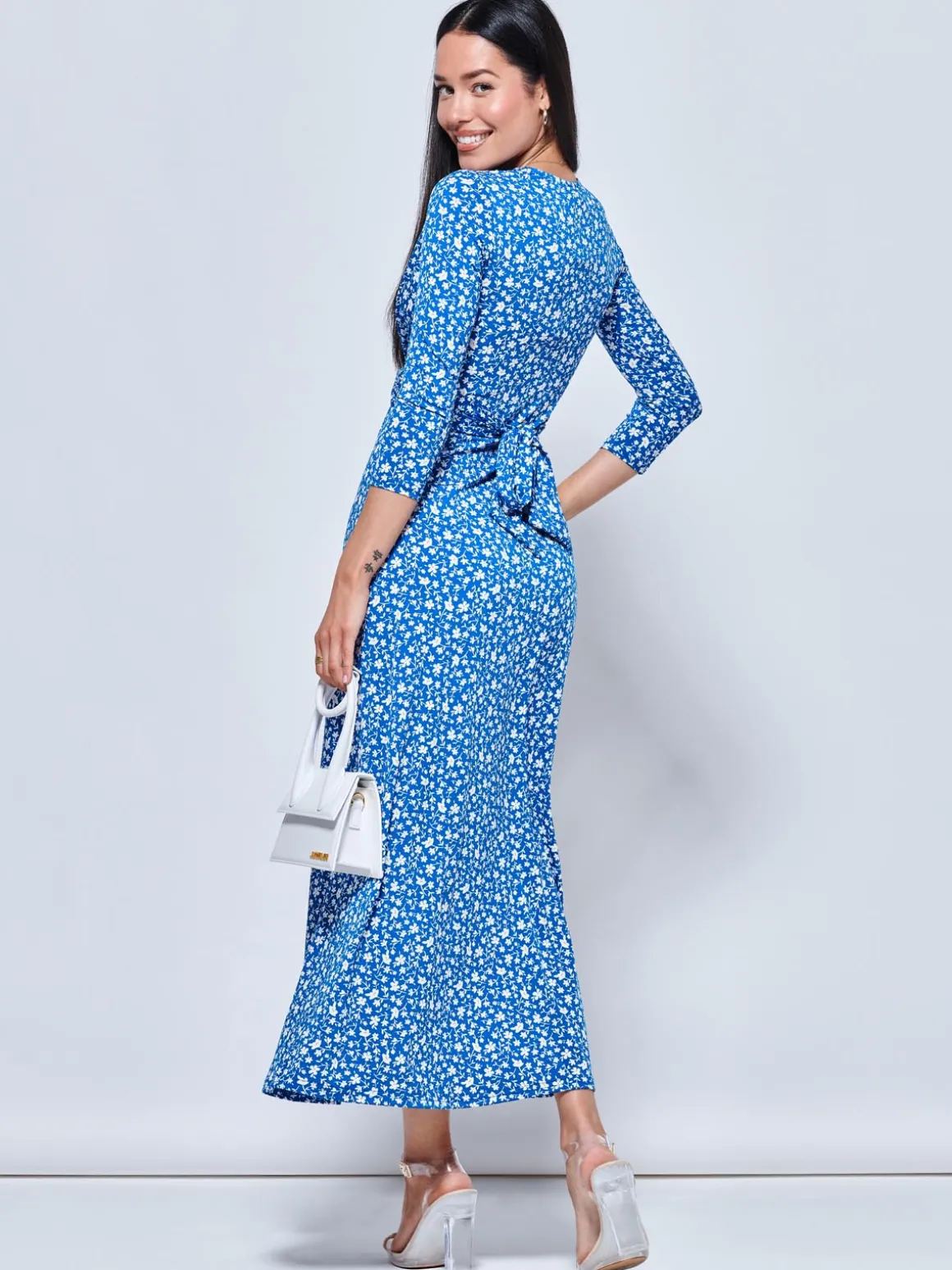 Hayat Twist Front Jersey Maxi Dress, Blue Floral