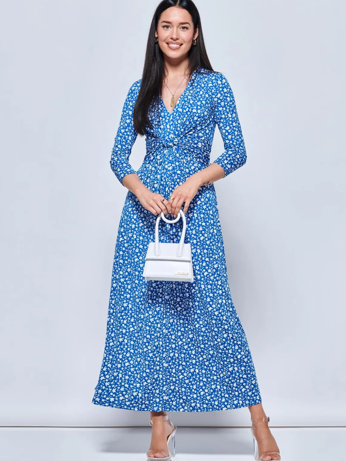Hayat Twist Front Jersey Maxi Dress, Blue Floral