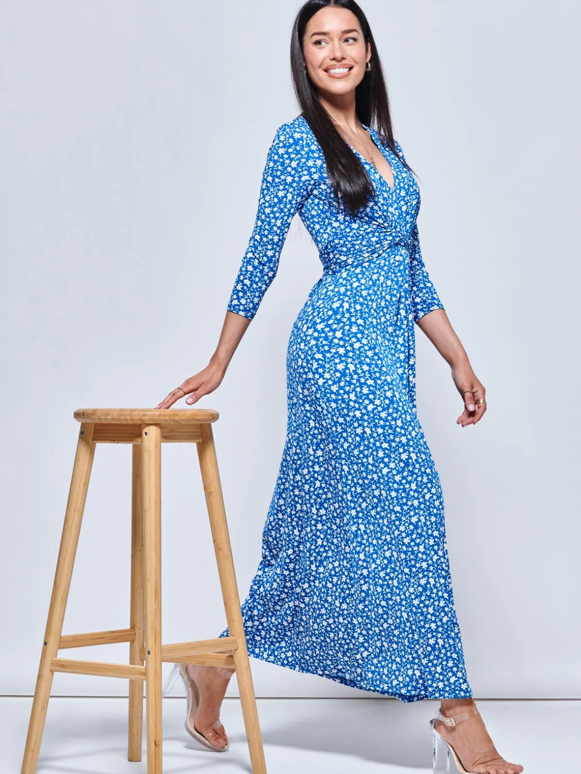 Hayat Twist Front Jersey Maxi Dress, Blue Floral