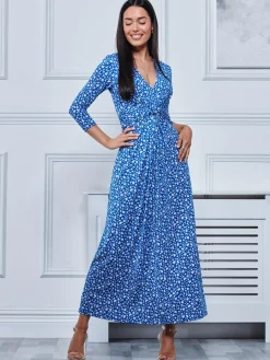 Hayat Twist Front Jersey Maxi Dress, Blue Floral