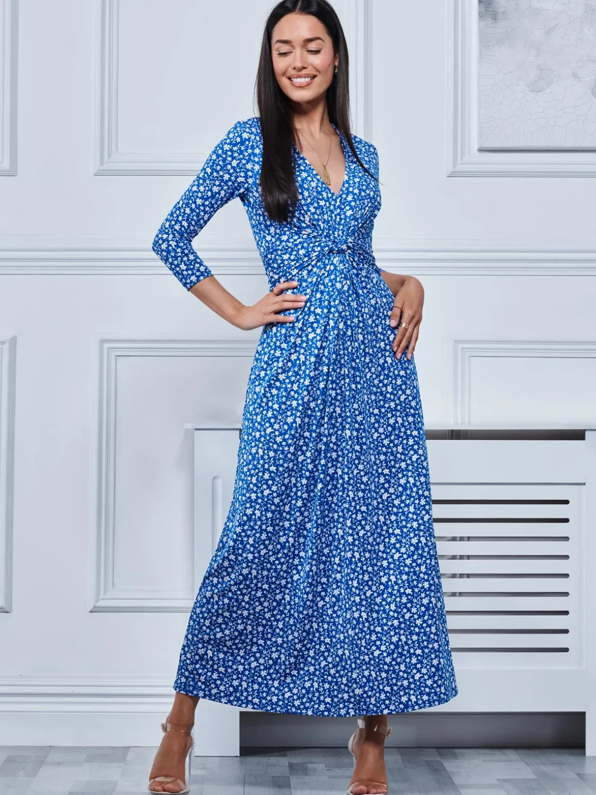Hayat Twist Front Jersey Maxi Dress, Blue Floral
