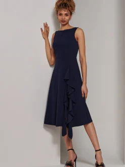 Haylen Frill Detail Midi Dress, Navy