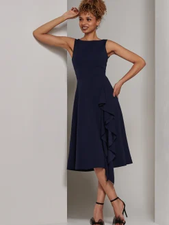 Haylen Frill Detail Midi Dress, Navy