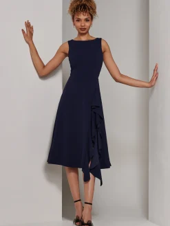 Haylen Frill Detail Midi Dress, Navy